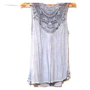 Chambray tank with lace detailing